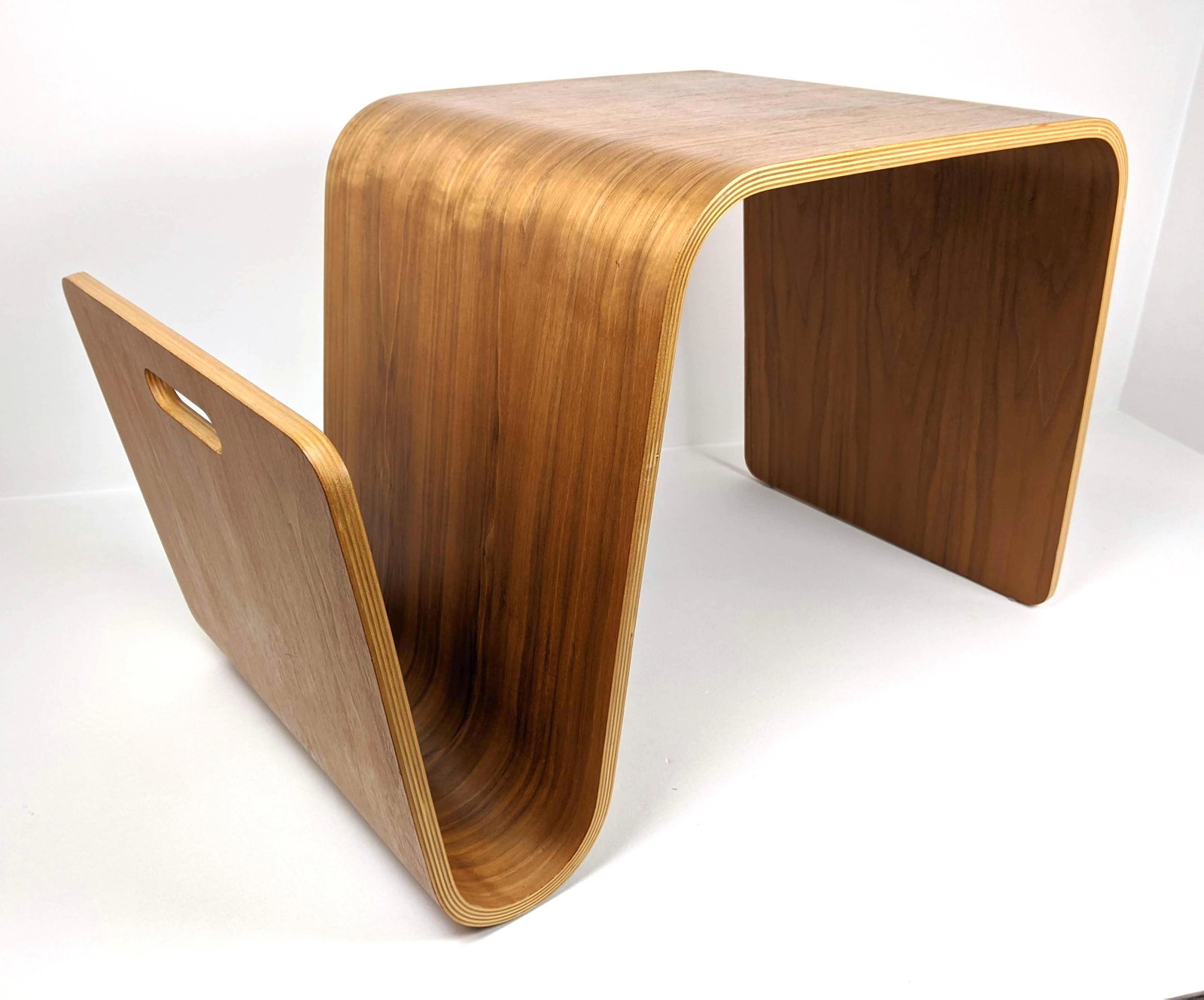 Molded Wood Magazine Side Table with Cut Out Handle.: Molded Wood Magazine Side Table with Cut Out Handle. -- Dimensions: H: 16 inches: W: 26 inches: D: 14 inches ---