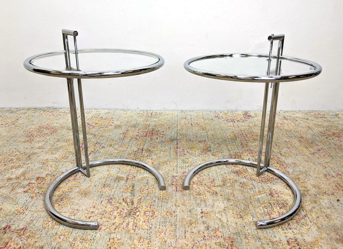 Pair Eileen Gray Style Side Tables. Chrome and glass. (1 of 10)