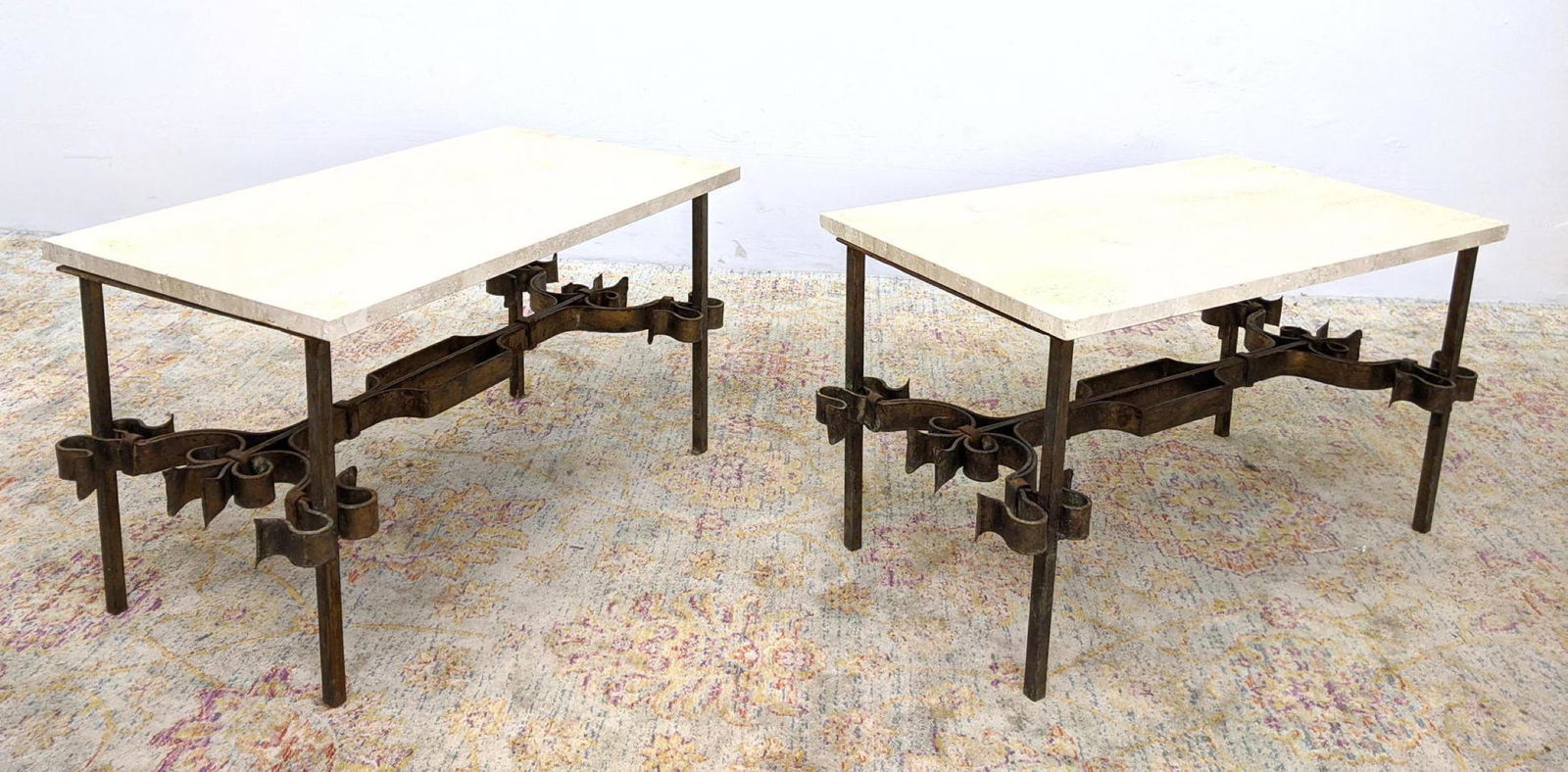 Pair Iron and Travertine End Side Tables. Fancy wrought (1 of 18)