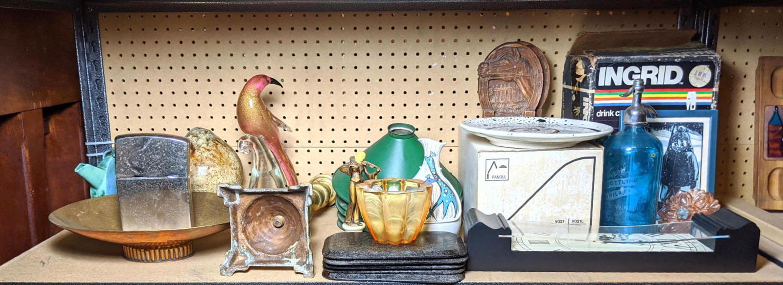 Shelf Lot. Murano Glass, Italian pottery, Metalware, et (1 of 12)