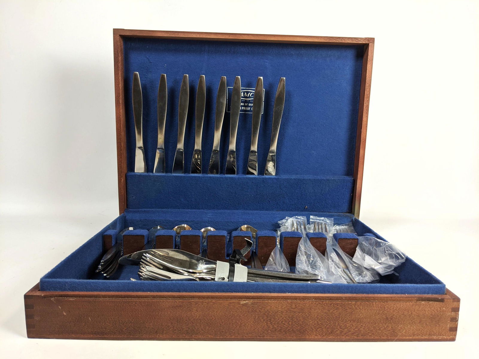 Modernist Stainless Steel Flatware Set in Box. (1 of 10)
