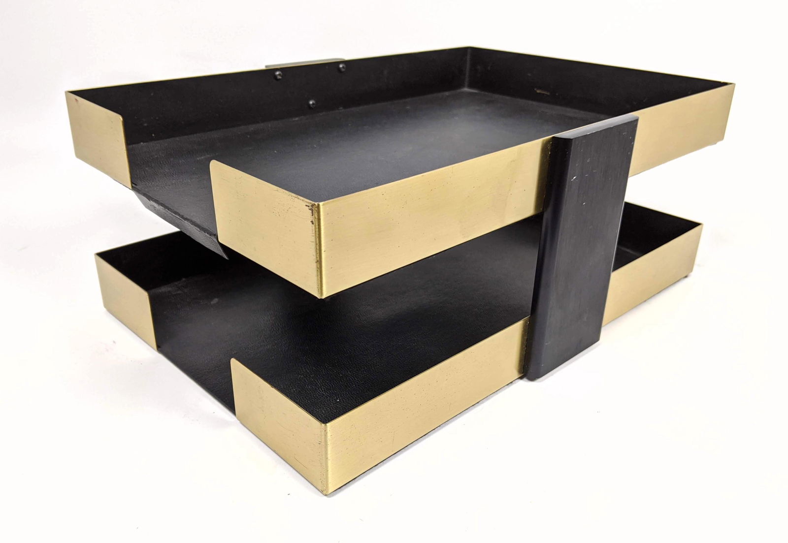 Modernist Gold Tone Aluminum Desk Trays.  In Out Box. (1 of 10)