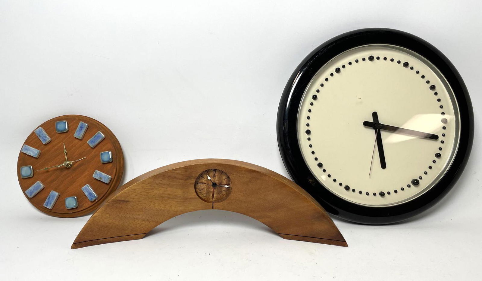 3pcs Clock Lot.  Tile and walnut, Arched wood, BARBIERI (1 of 9)