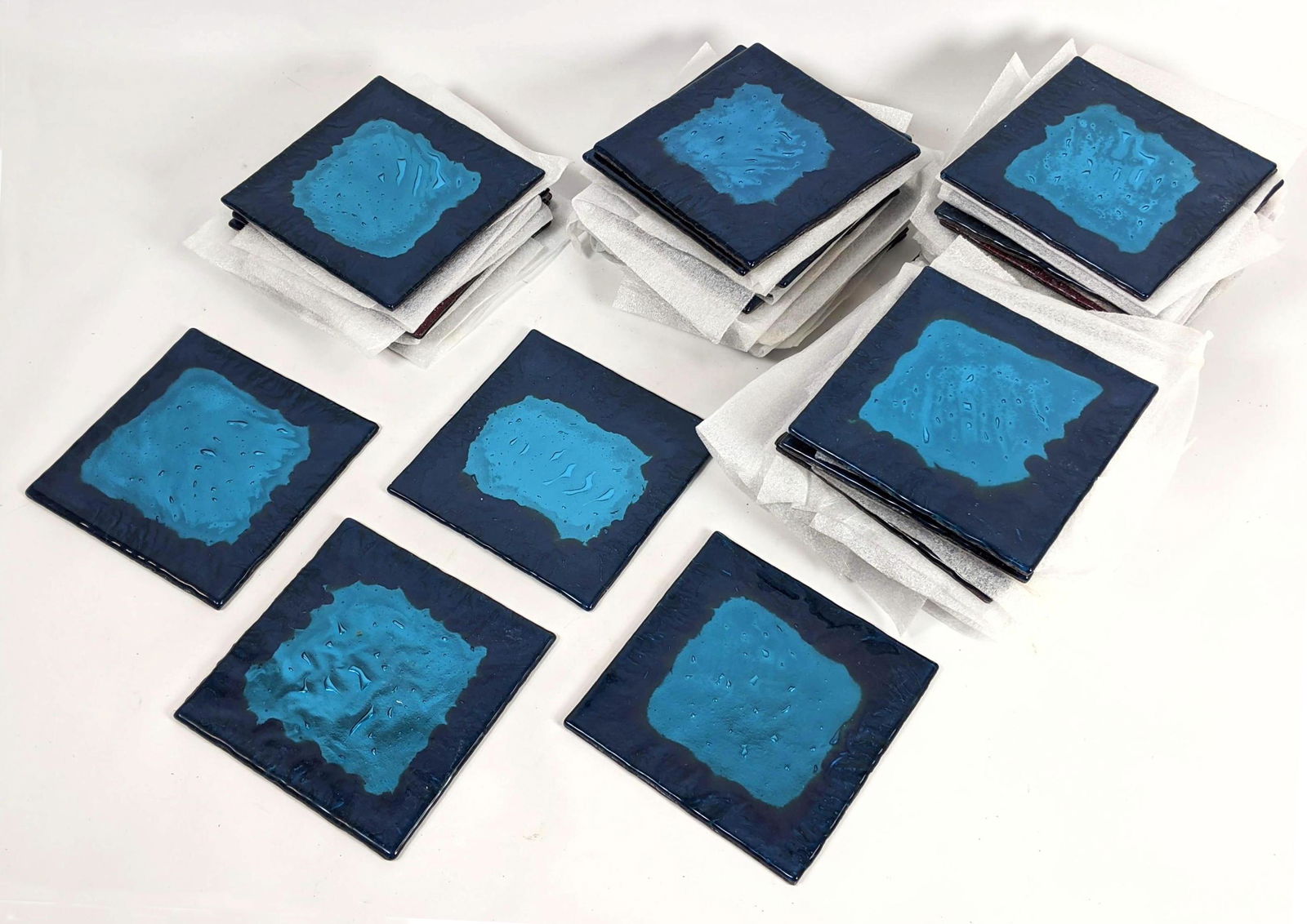 46 Fused Glass Tiles. Mostly blue. (1 of 10)