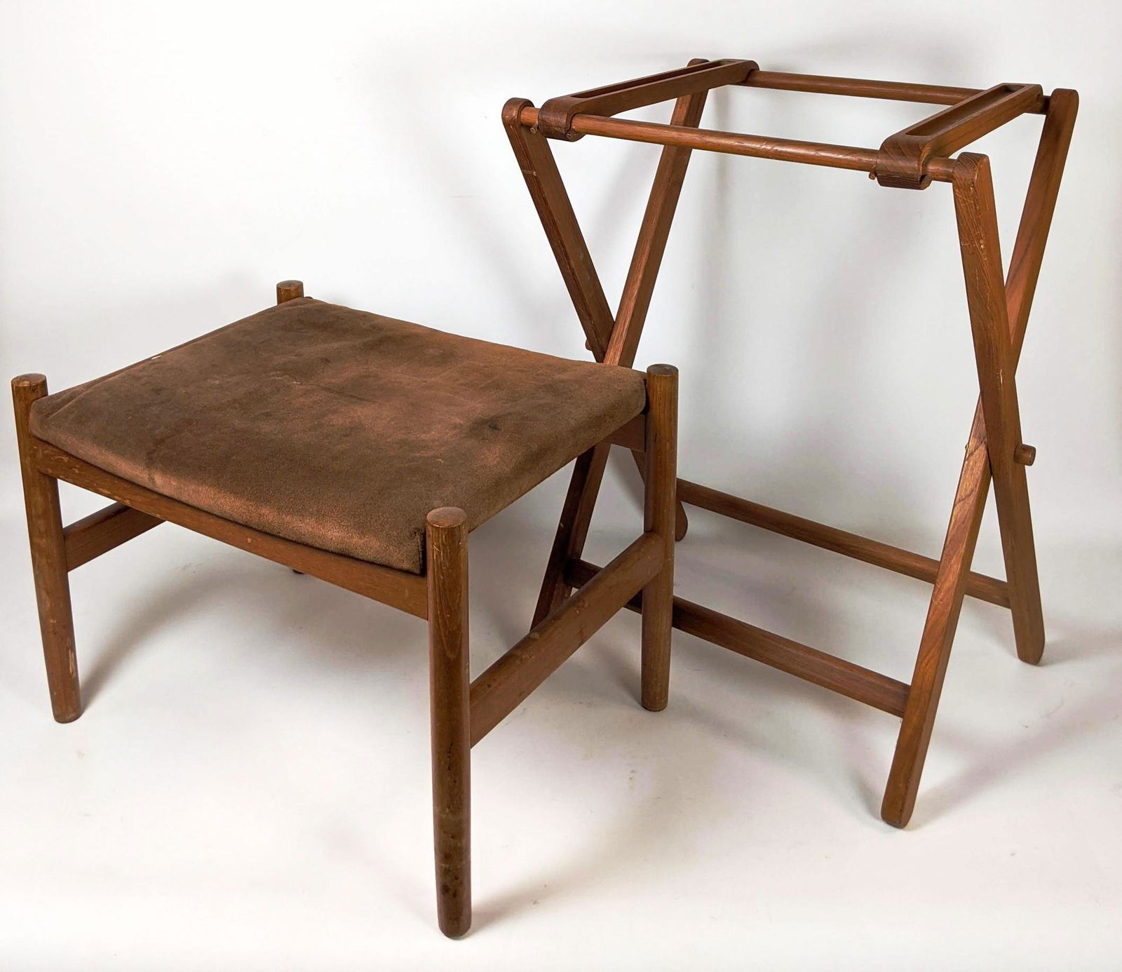 2pc Danish Teak Stool and Luggage Rack. Stool with bran (1 of 17)