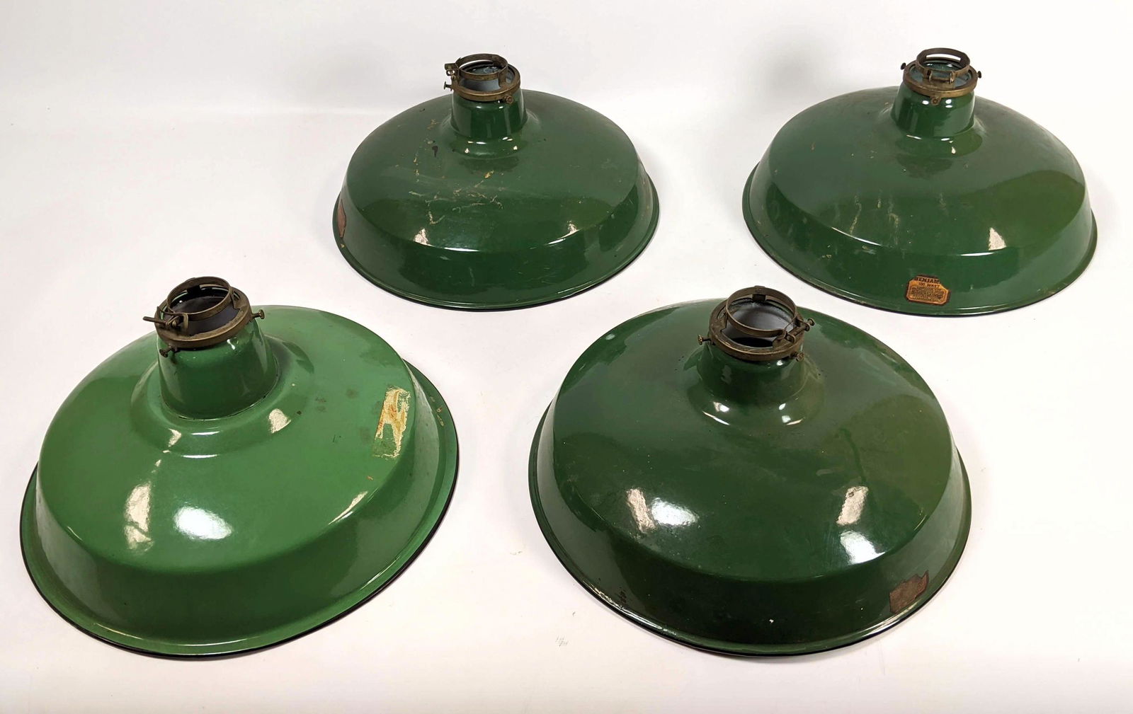 Lot Four Green Enamel Industrial Shades. BENJAMIN Label (1 of 12)