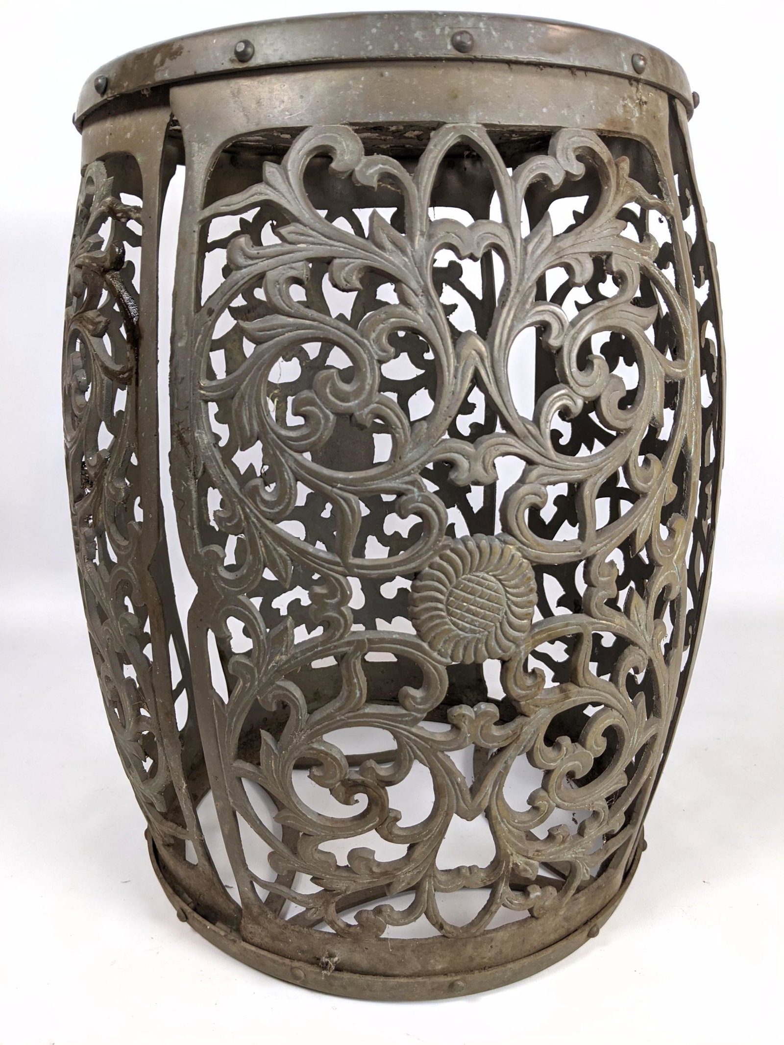 Asian Style Brass Garden Seat Pedestal.: Asian Style Brass Garden Seat Pedestal. -- Dimensions: H: 18.5 inches: W: 13 inches: D: 13 inches ---
