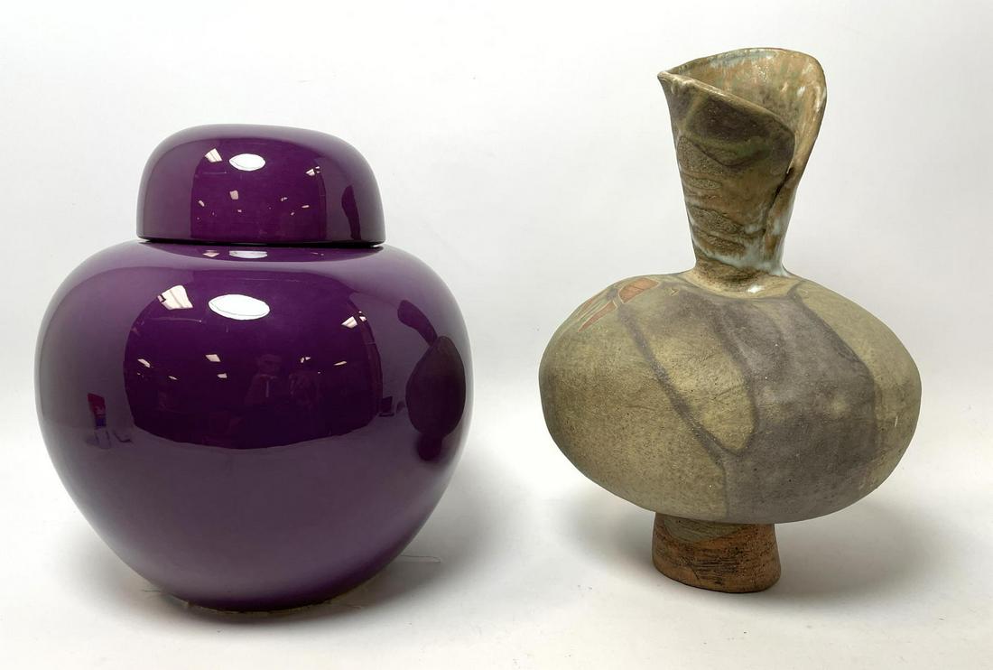 2pcs Pottery.  Artist Thrown vase and Covered Jar. (1 of 10)