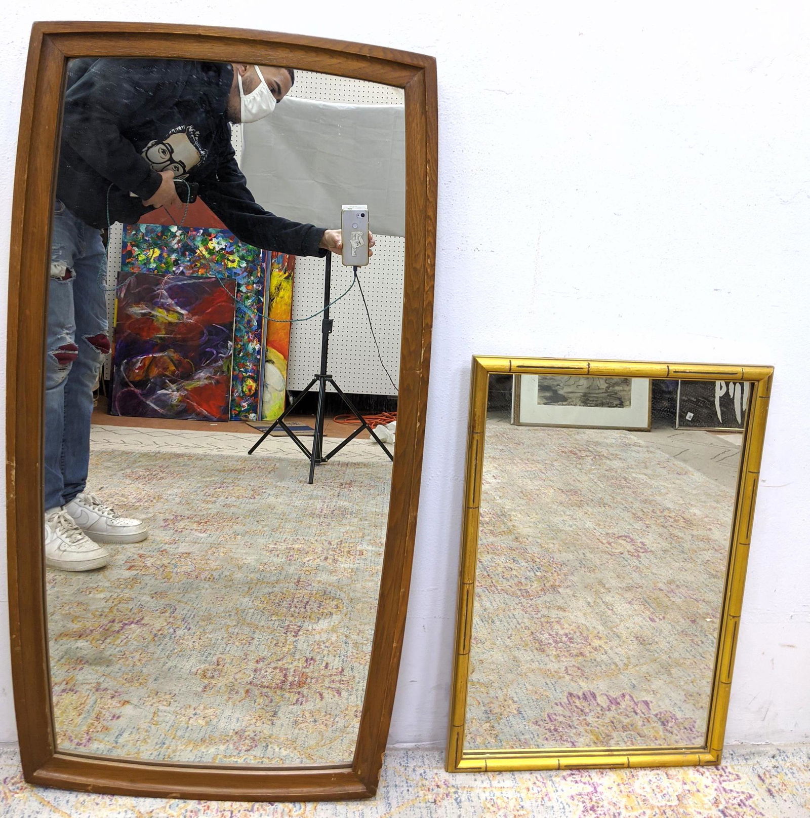 2pc Modernist Framed Wall Mirrors. Larger mirror with b (1 of 9)