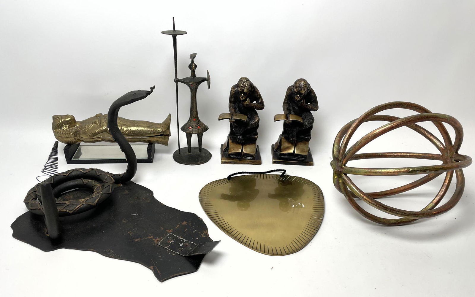 7pcs Metalware Lot.  Iron Snake Sculpture, Iron rod bal (1 of 19)