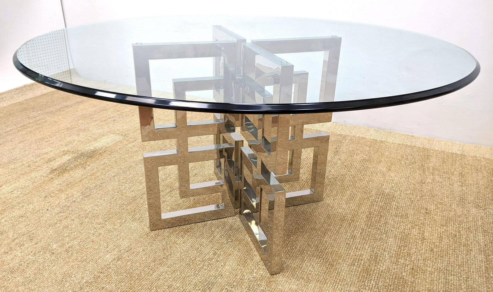 Modernist Chrome and Glass Dining Table. Thick glass to (1 of 6)