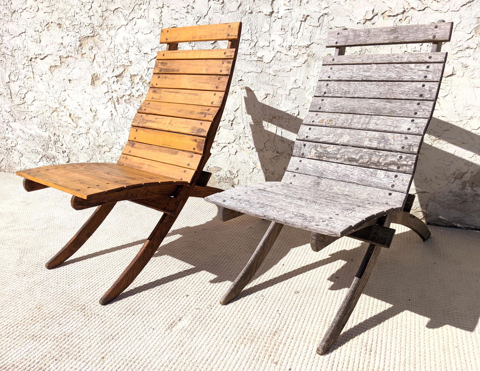 Pr Collapsible Rustic Deck Chairs. Slat Design (1 of 11)