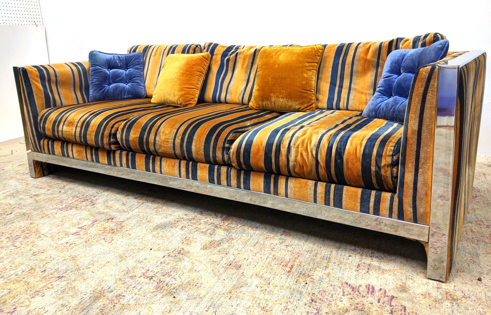 Milo Baughman style Chrome Frame Sofa Couch. Yellow, Bl (1 of 14)