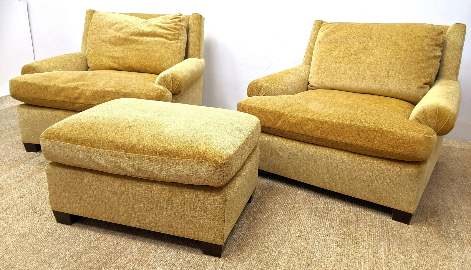 3pc Gold chenille upholstered Lounge Chairs Ottoman. Ro (1 of 10)