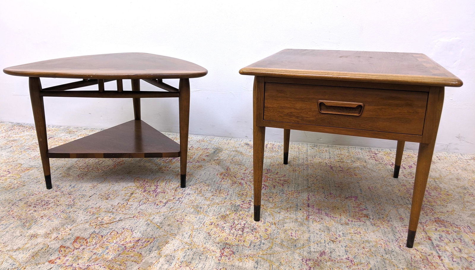 2pc LANE American Modern Walnut Side End Tables. Each t (1 of 17)