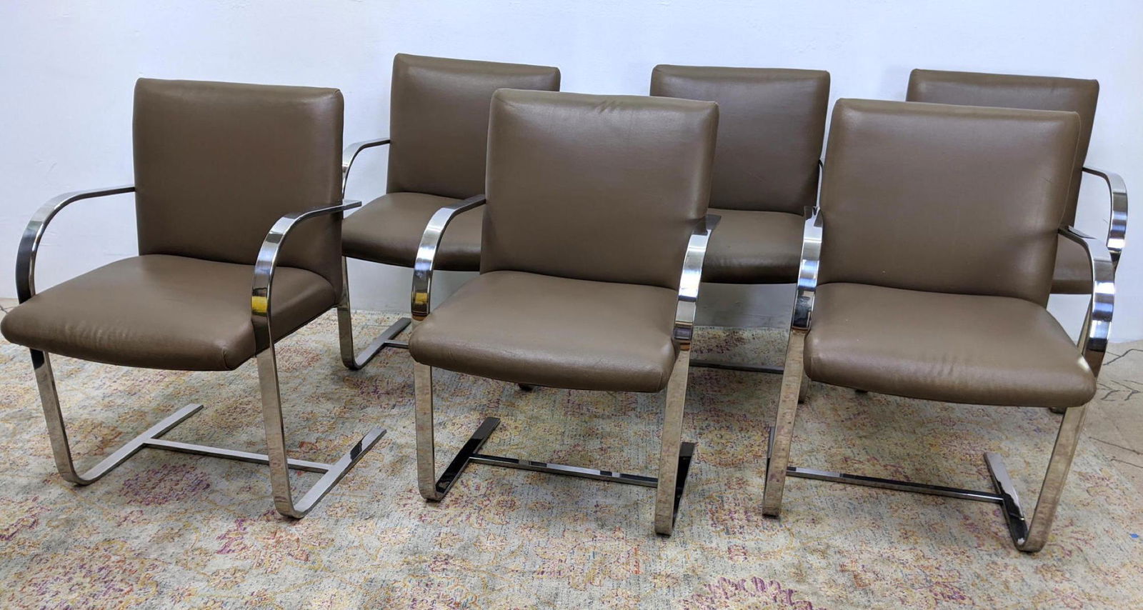 Set 6 BRNO style Chrome Arm Chairs. Cantilever seat in (1 of 9)