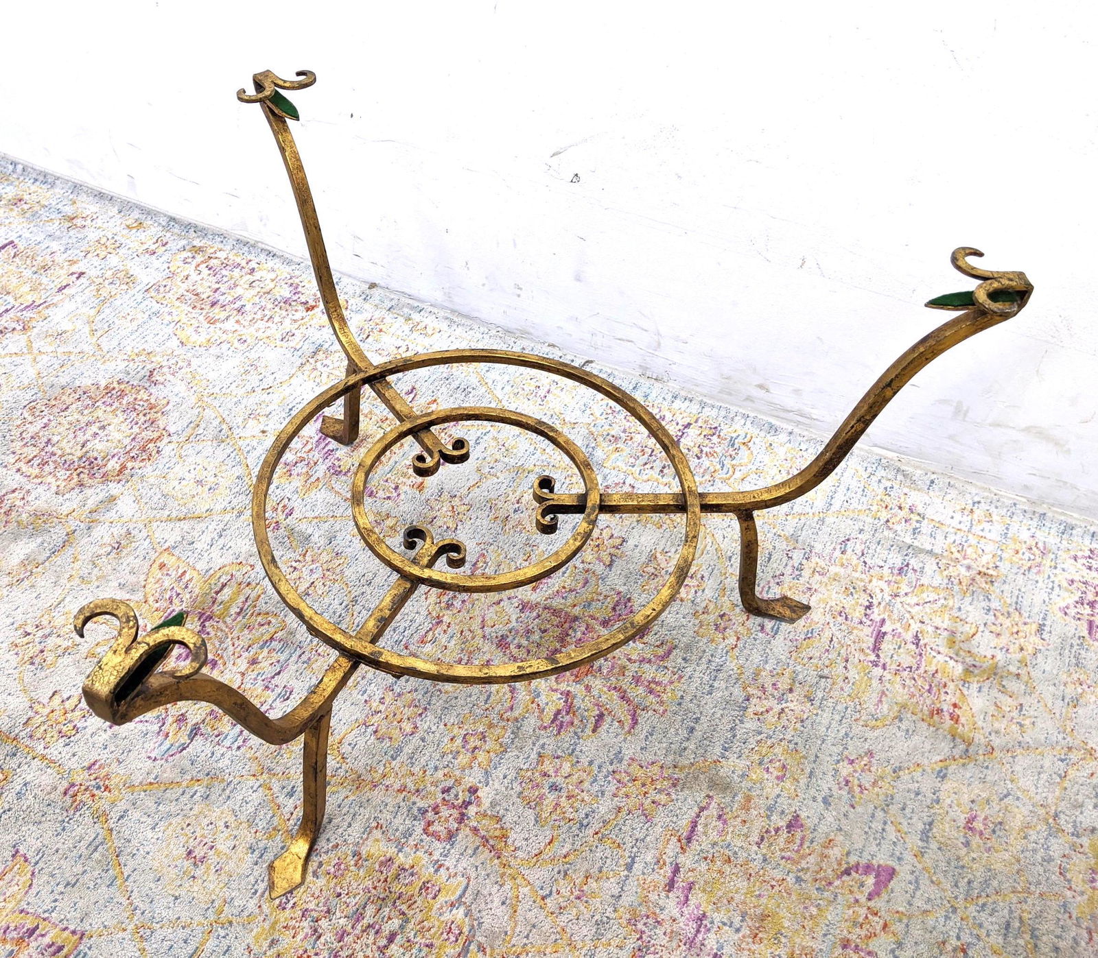 Round Gilt Iron Table Base. Three legs with decorative (1 of 7)