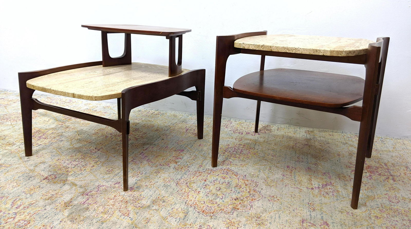 2pc  BERTHA SCHAEFER Tables. Travertine Marble Step Tab (1 of 18)
