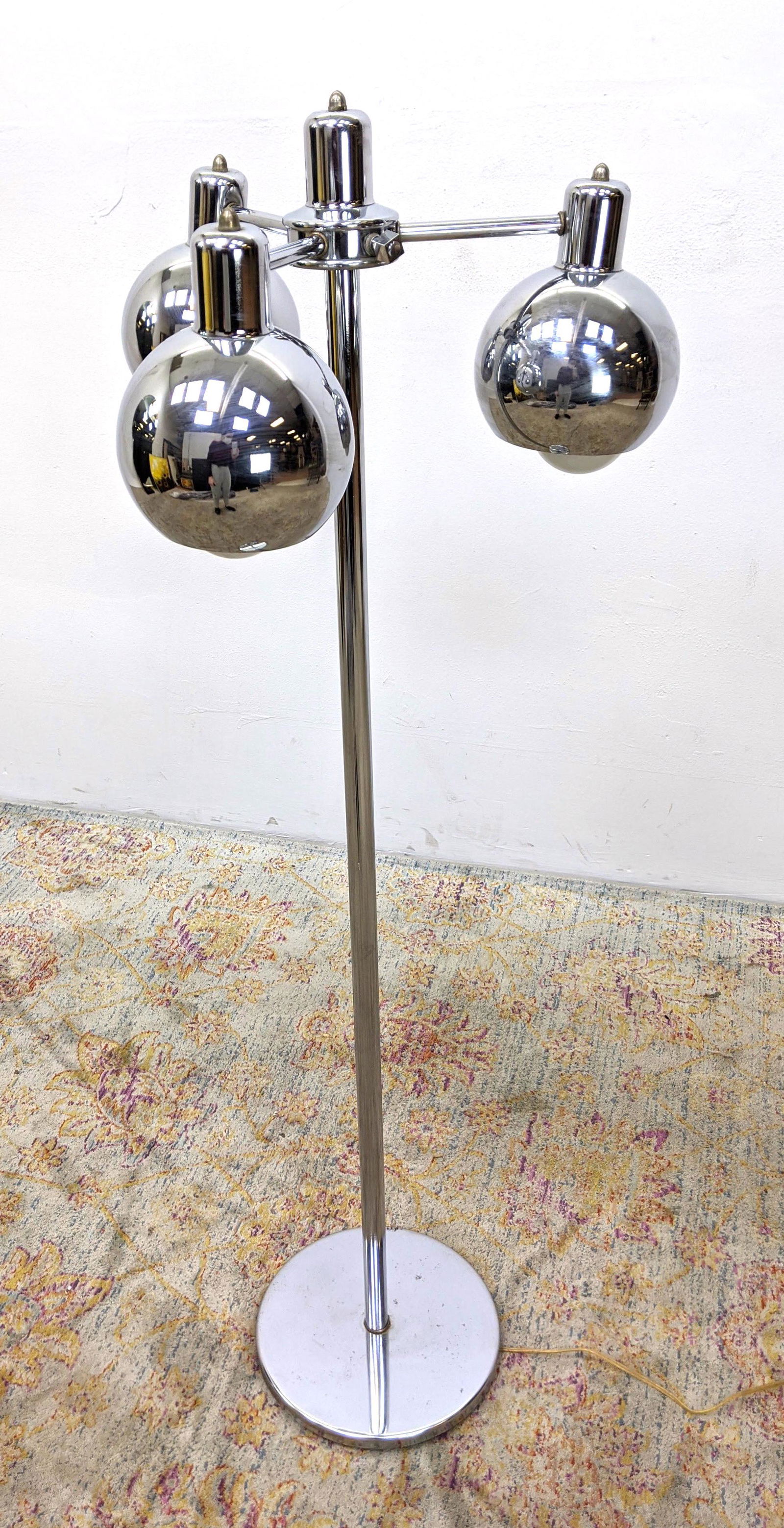 Modernist Three Chrome Ball Shade Floor Lamp. (1 of 10)