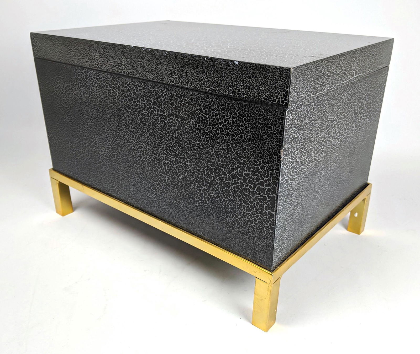 Crackle Finish Lidded Box Small Chest on Brass Stand. H (1 of 12)
