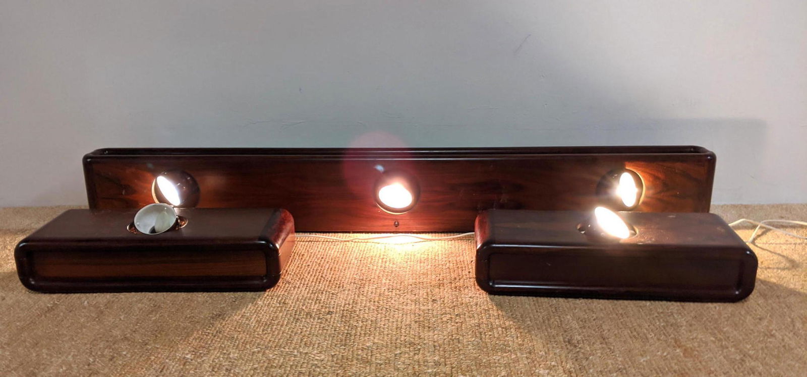 3pc Wall Mounted Rosewood Lights. KIBAEK Denmark label. (1 of 19)