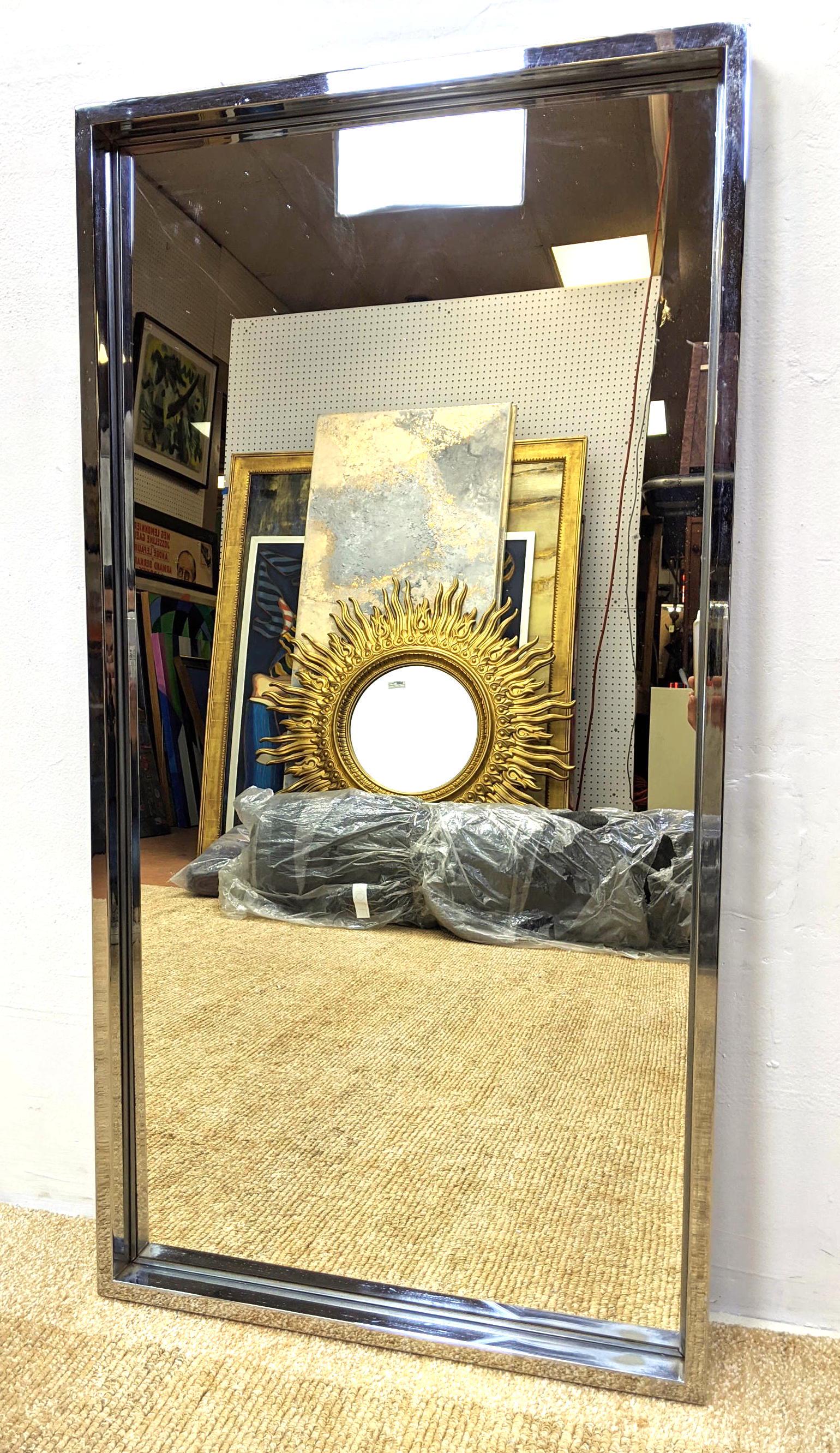 Tall Rectangular Modernist Mirror. Chrome Frame. (1 of 5)