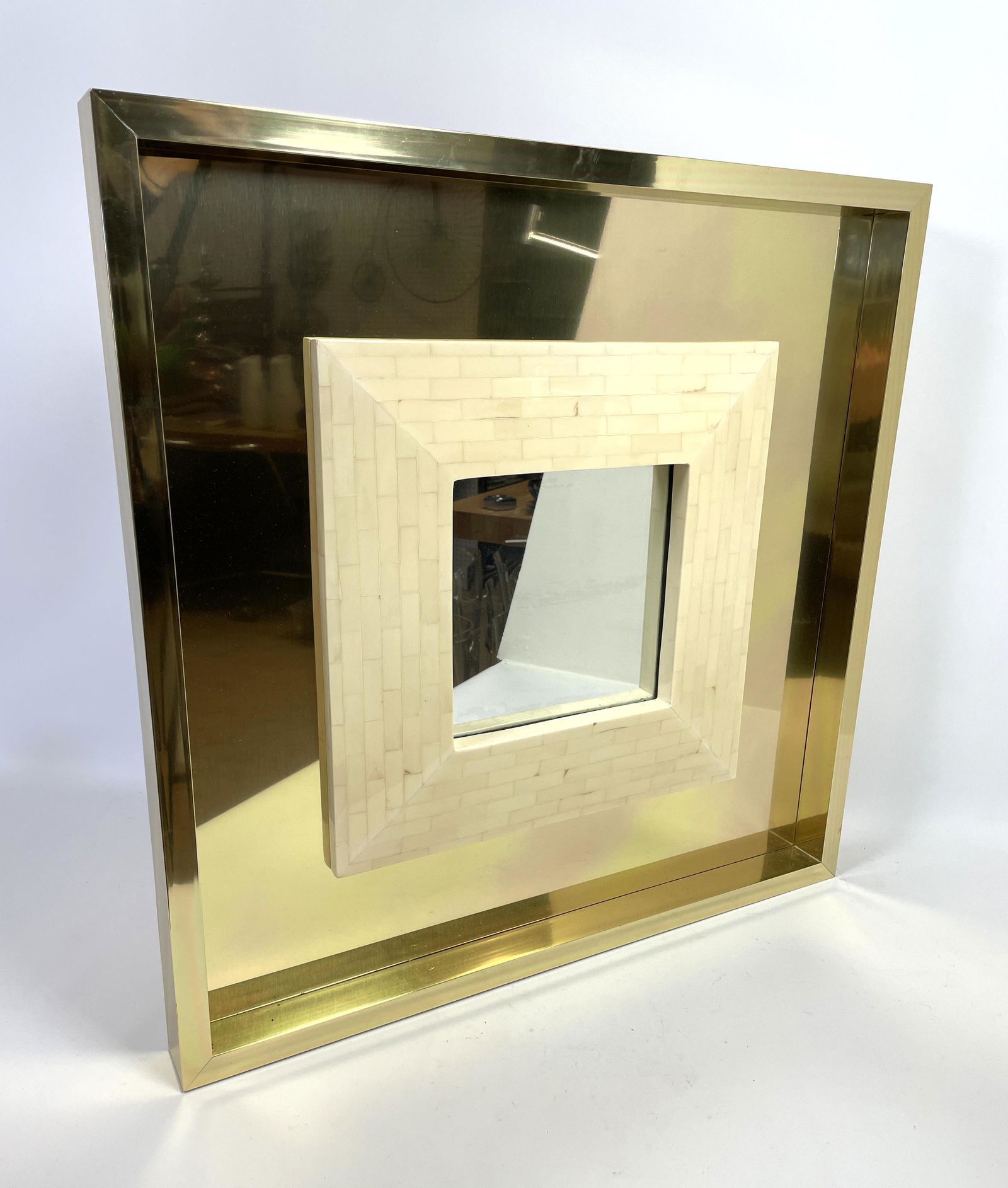 AUTUMN GUILD Brass Square Mirror. Tesserae tile inner f (1 of 8)