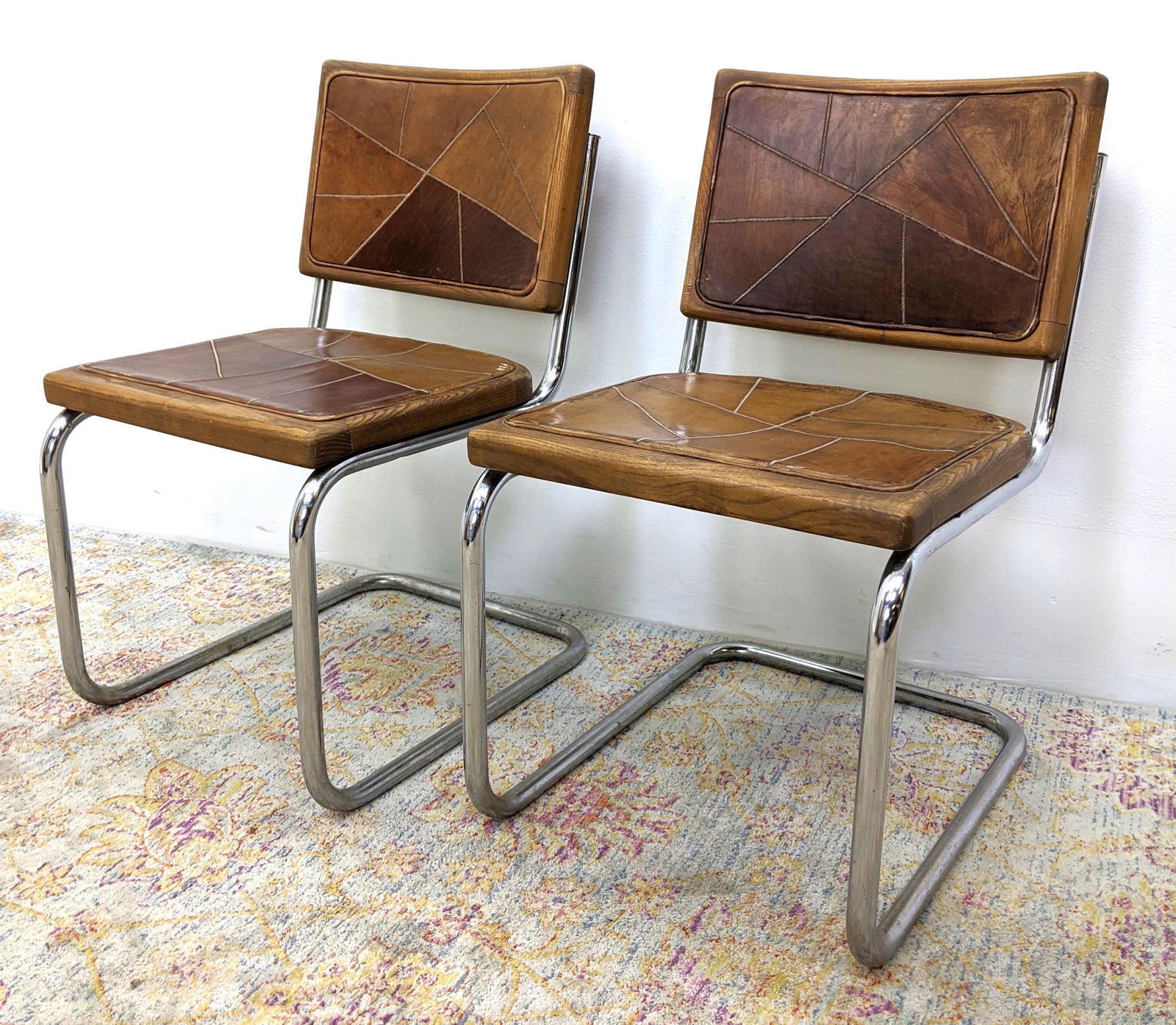 Pair CESCA Style Chairs with Stitched Leather style Sea (1 of 14)