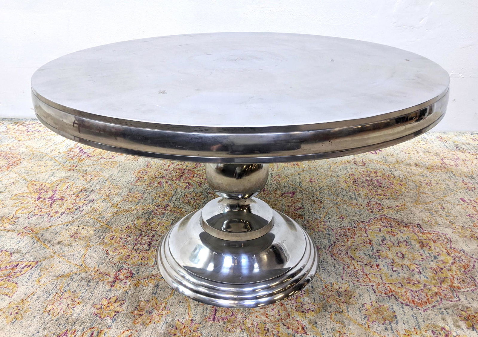 Round Chromed Aluminum Pedestal Base Coffee Table. (1 of 16)