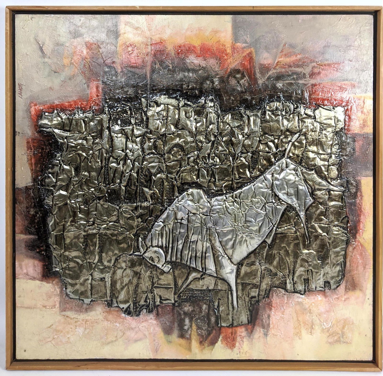 Mixed medium modernist figural painting. Painted square (1 of 10)