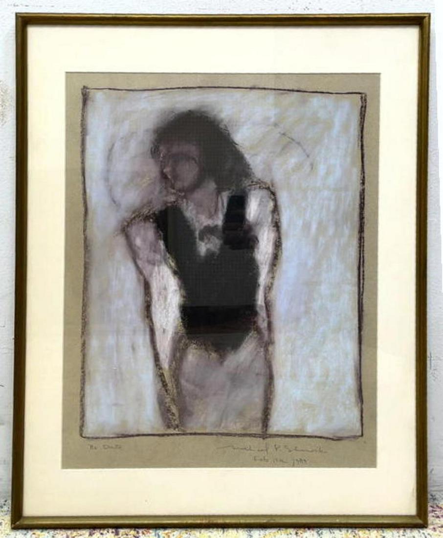 Michael Shanoski Pastel charcoal drawing of woman. Sign: Michael Shanoski Pastel charcoal drawing of woman. Sign and date 1983-- Dimensions: Image Size: H: 24 inches: W: 18.5 inches: D: 1.5 inches -- FRAME SIZE: Frame Height 31 inches - Frame Width 24.75 in