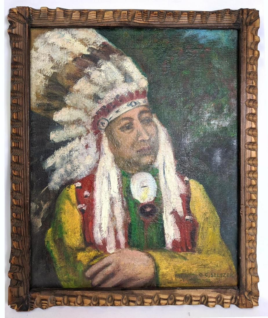 O.C. SELTZER Indian Chief Portrait Painting on Canvas. (1 of 8)
