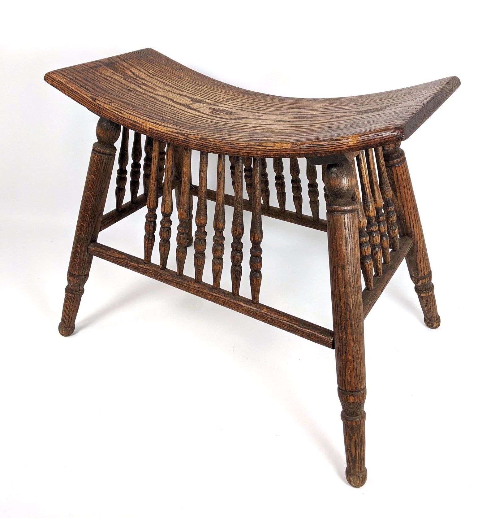 Antique Wood Bench Stool. Turned Spindle Legs with smal (1 of 12)