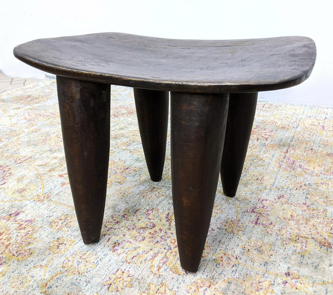 Carved Wood Tribal Stool. Senufo style. Four tapered le (1 of 8)