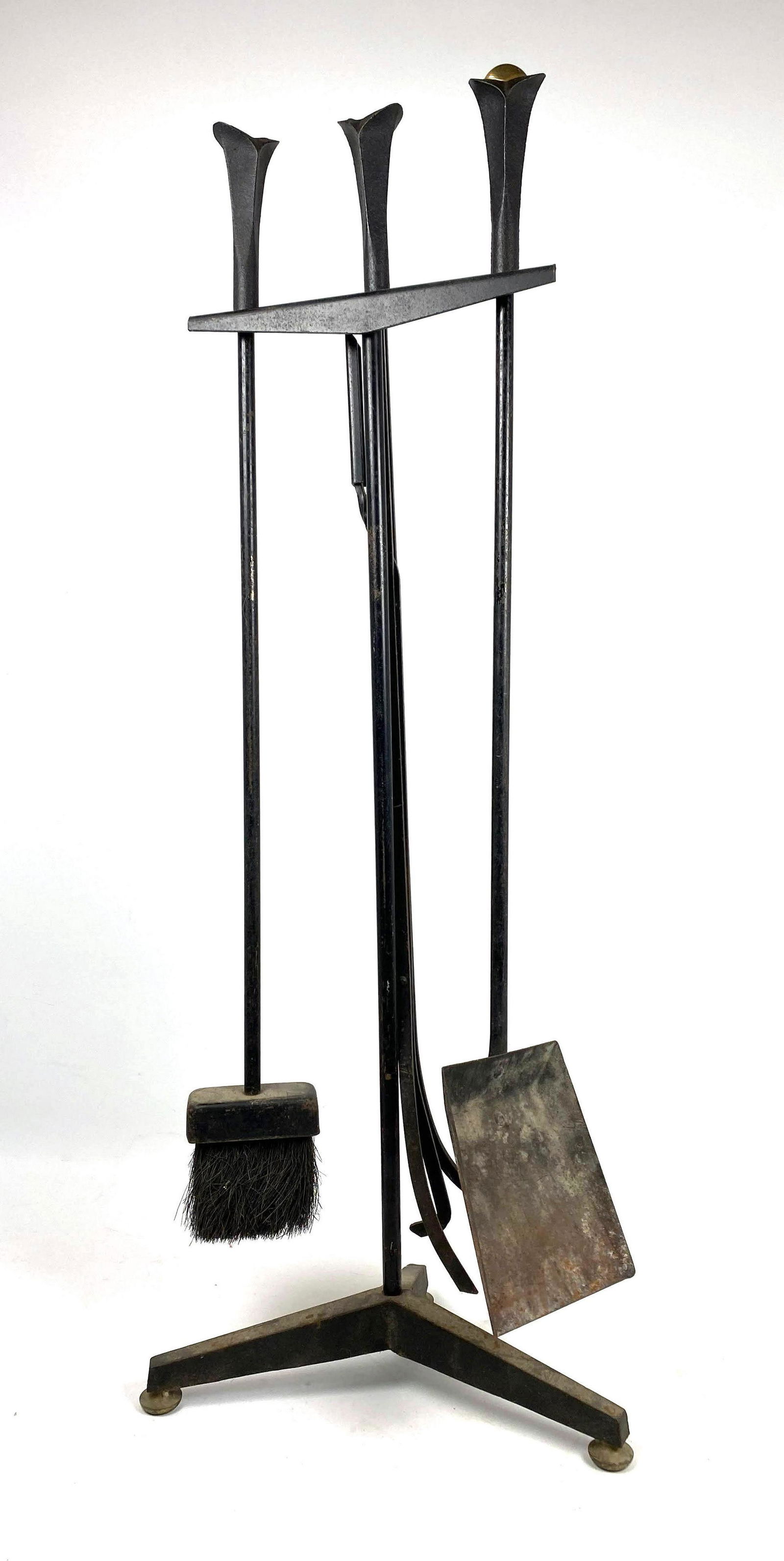 DONALD DESKEY Black Iron & Brass Fireplace Tools. Three (1 of 13)