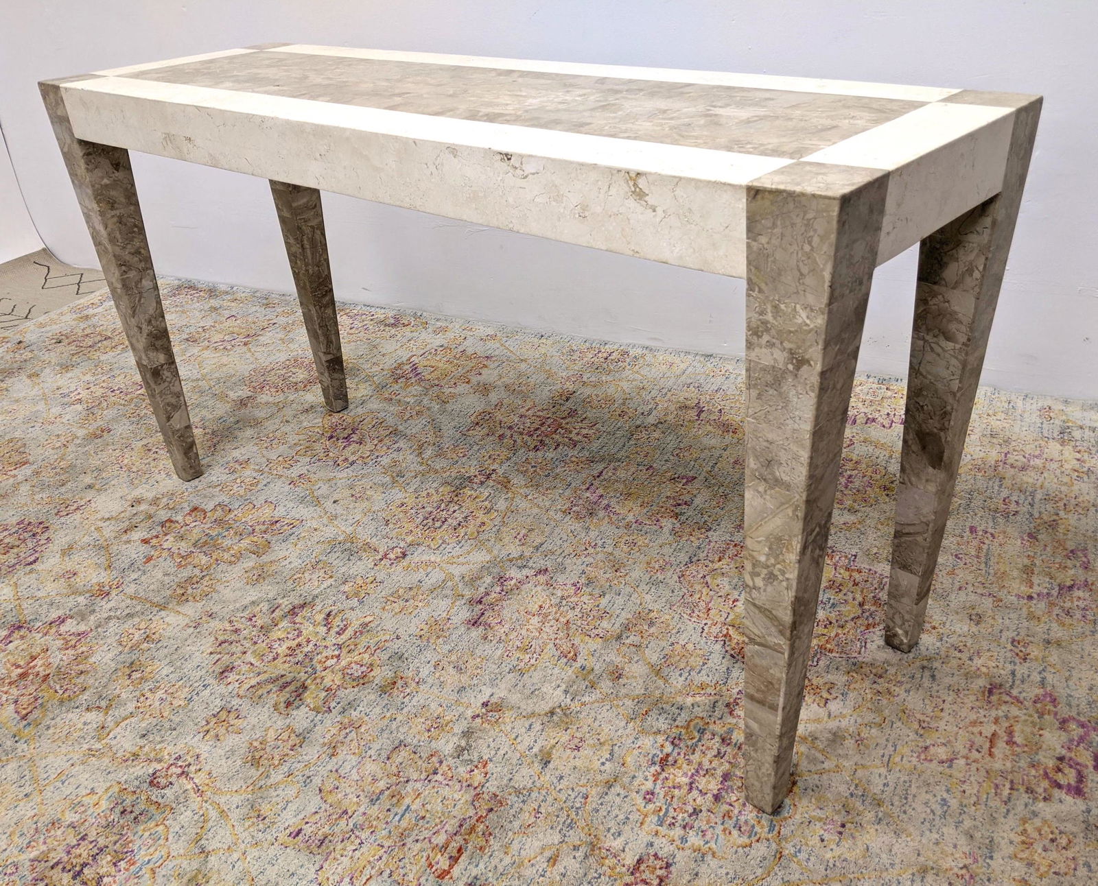 Travertine Marble Tesserae Tiled Hall Table. Two Tone C (1 of 10)