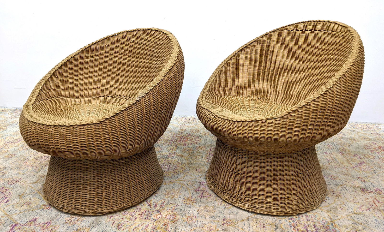 Pr Eero Aarnio style Woven Wicker Saucer Chairs. Sliced (1 of 12)