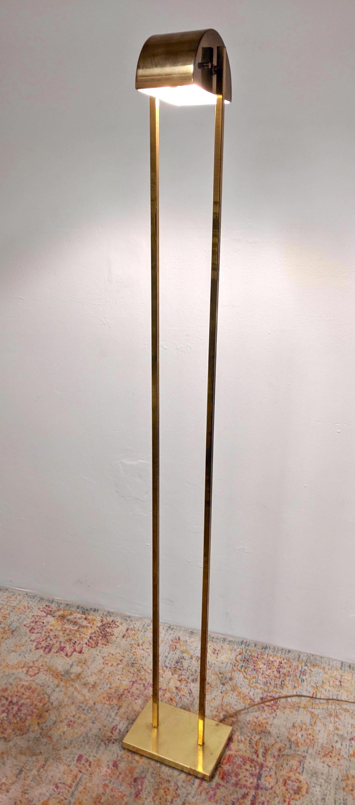 Modernist Brass Floor Lamp.  Double rod with Domed Shad (1 of 10)