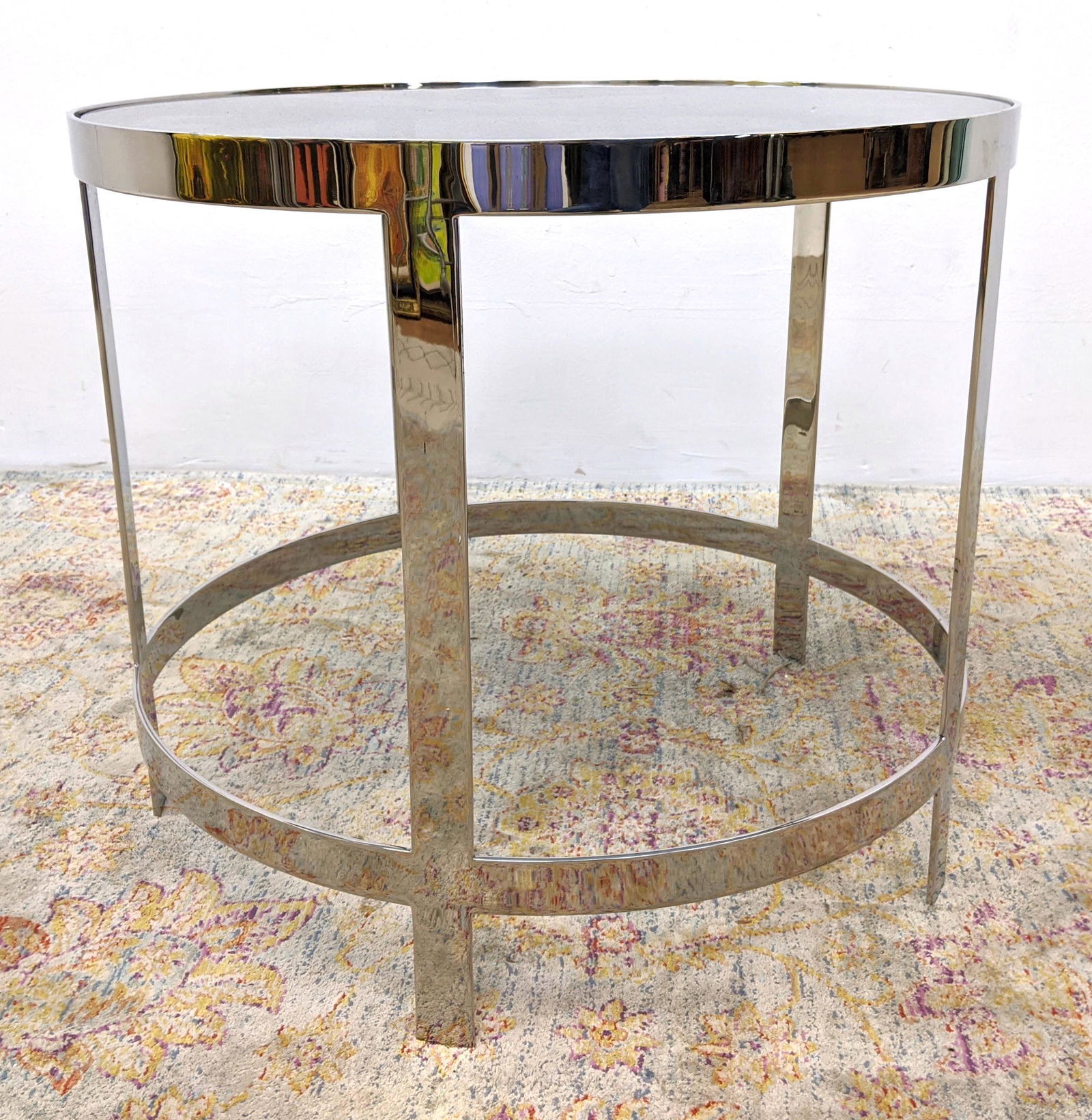 Round Polished Chrome Frame Side End Table.  Gray glass (1 of 6)