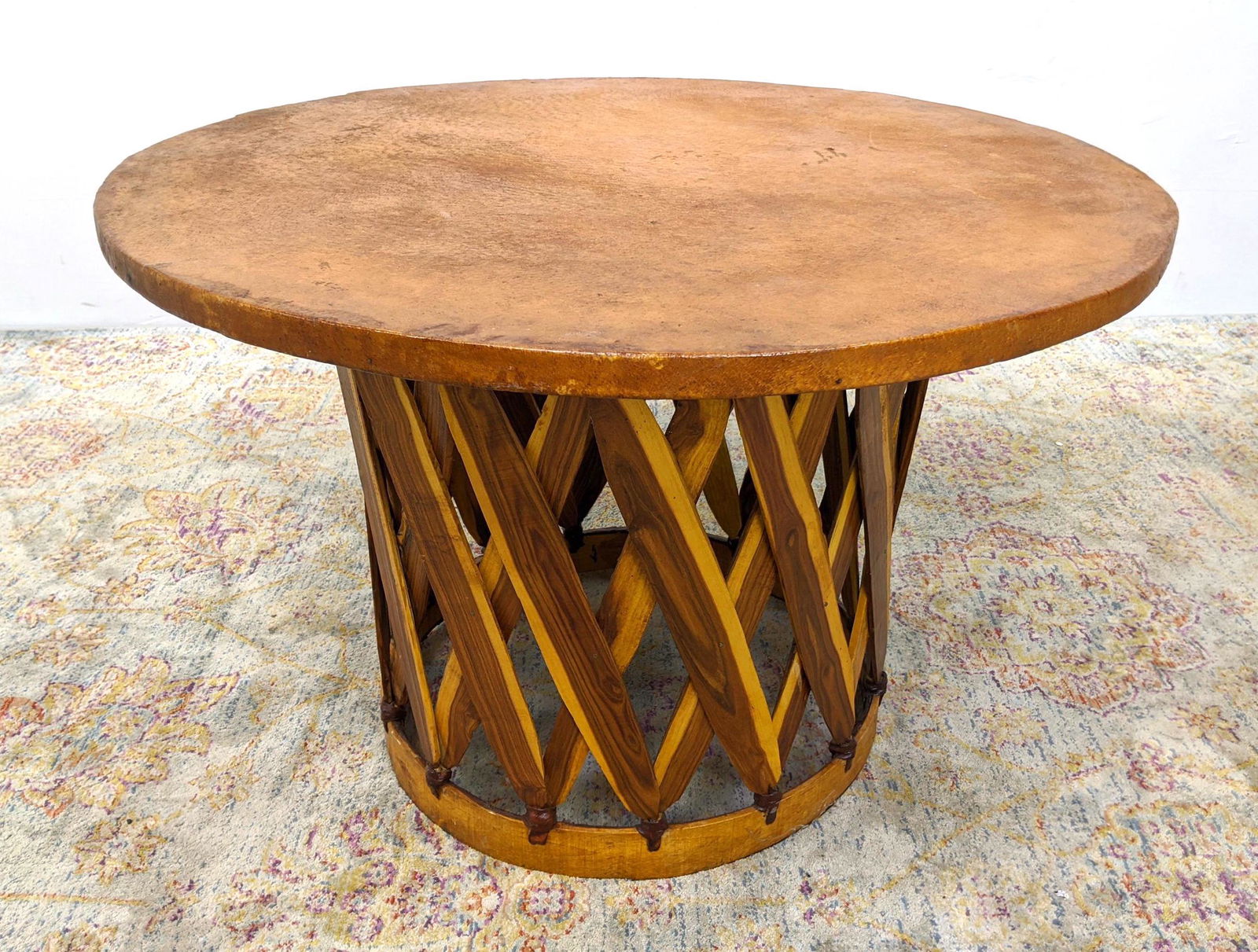 Mexican Leather Top Coffee Cocktail Table. Base with an (1 of 14)