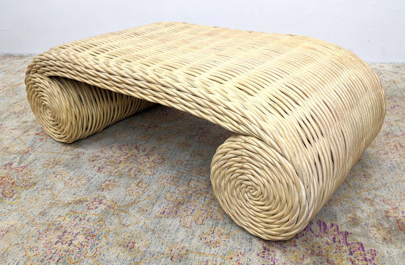 Low Woven Rattan Coffee Cocktail Table. Rolled Design D (1 of 9)