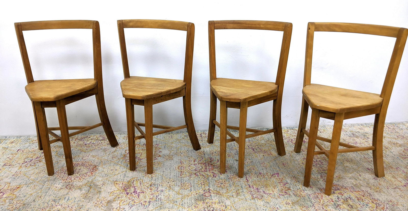 Set 4 SEATMORE Triangular Seat Dining Chairs. Marked (1 of 9)