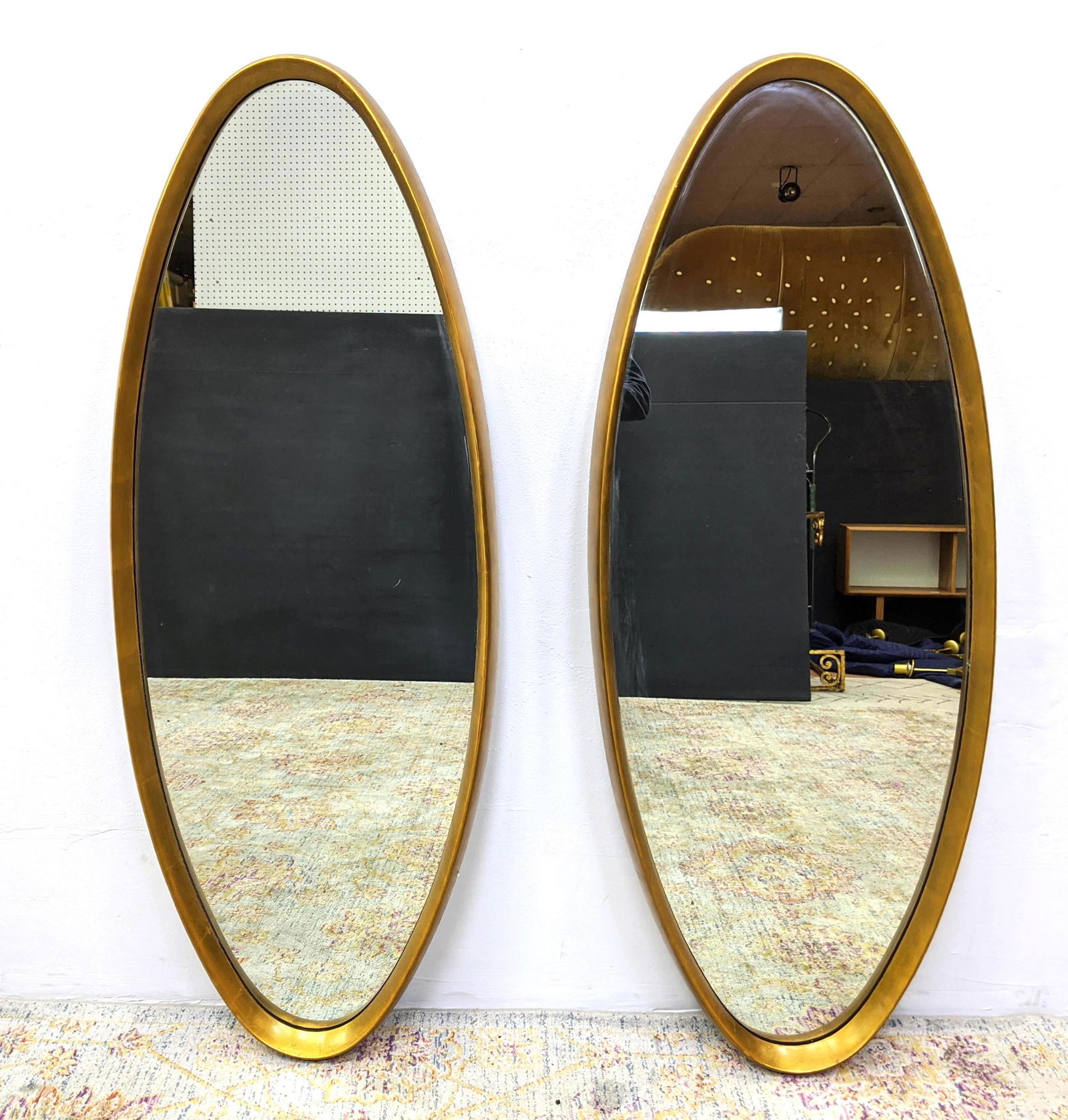 Pr Modernist Elongated Oval Wall Mirrors. Gilt frames (1 of 7)