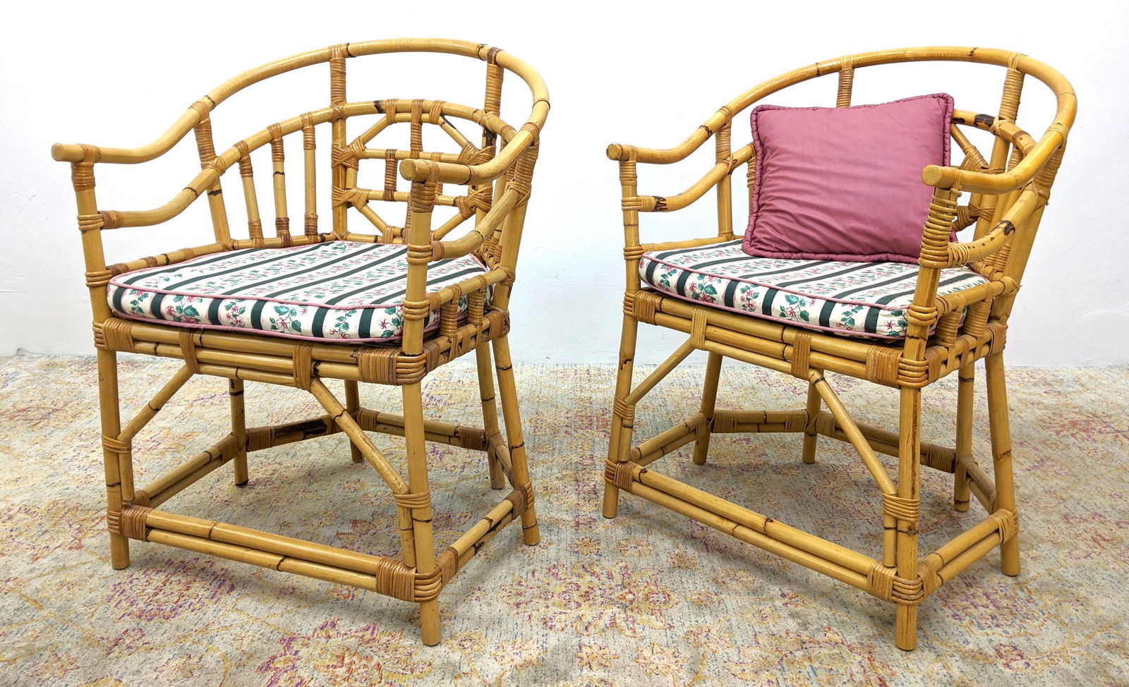 Pr Asian Style Bamboo Arm Chairs. Bamboo Frames With Wr