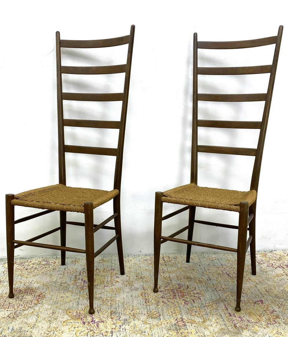 Pr Italian style Tall Ladderback Side Chairs. Woven rus (1 of 10)