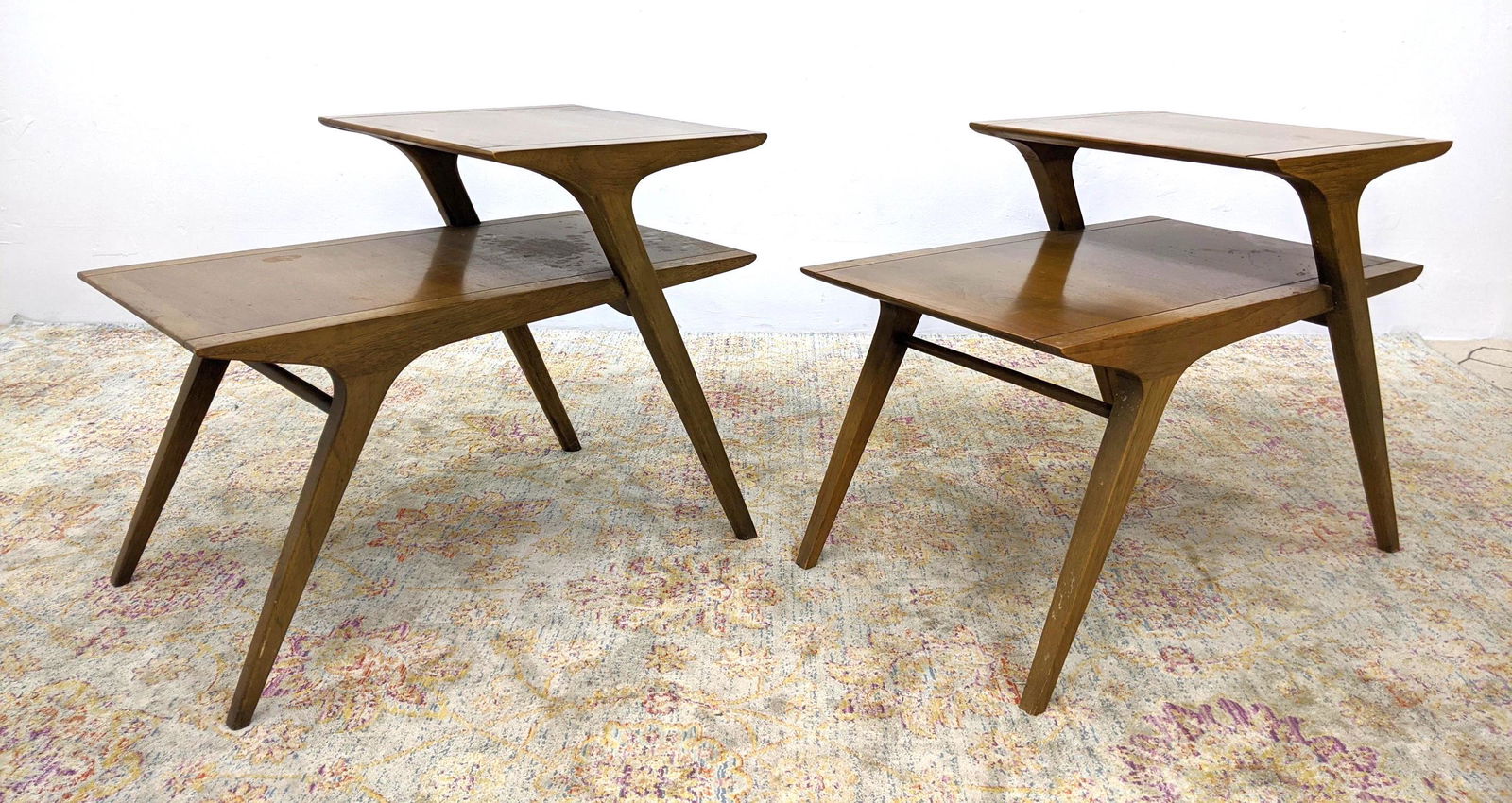 Pr American Modern Step End Side Tables. Banded design. (1 of 18)