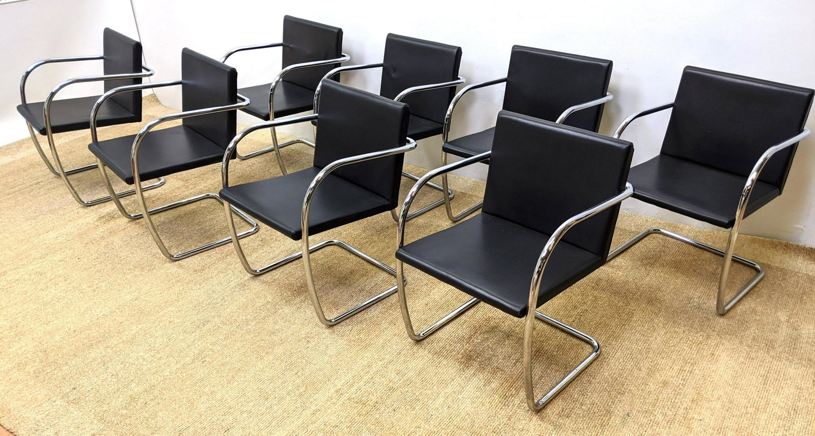 Set 8 BRNO Attributed Chrome Tube Frame Arm Chairs.: Set 8 BRNO Attributed Chrome Tube Frame Arm Chairs. -- Dimensions: H: 32 inches: W: 22 inches: D: 23 inches ---