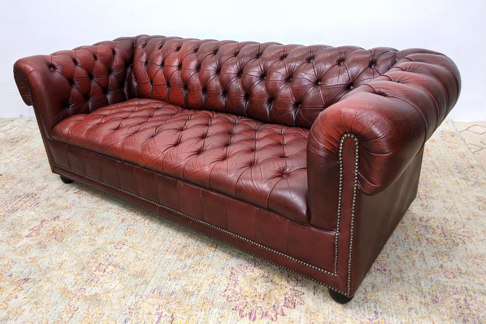 Dark Red Burgundy Leather Chesterfield Sofa Couch. Larg (1 of 13)