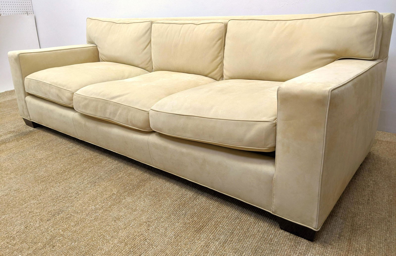 Contemporary Wide Arm Sofa Couch. Beige Ultra suede uph (1 of 8)