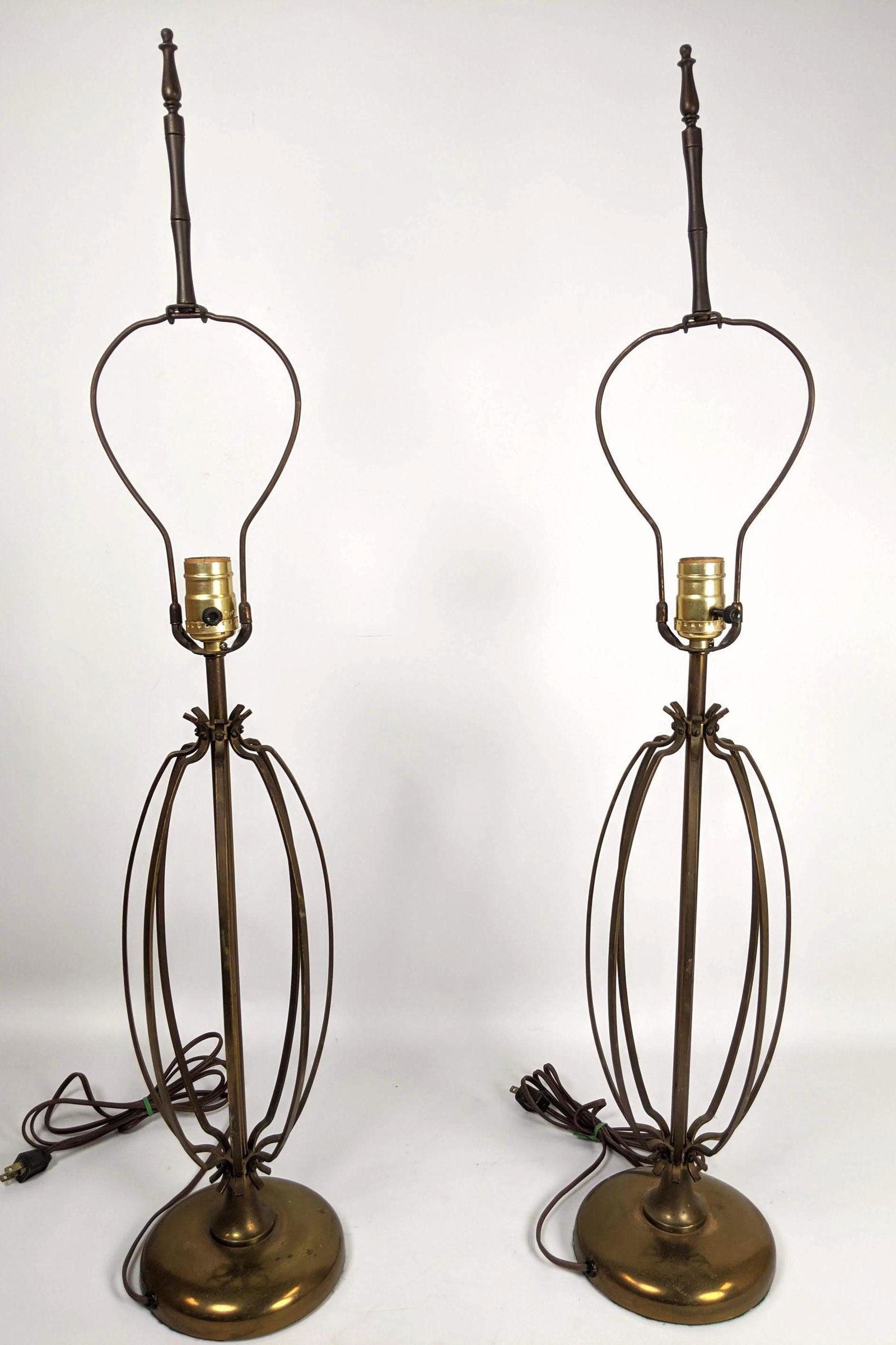 Pr Jean Royere style Metal Rod Cage form Lamps.: Pr Jean Royere style Metal Rod Cage form Lamps. -- Dimensions: H: 35 inches: W: 6 inches: D: 6 inches ---